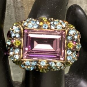 Heidi Daus “Damselfly” cocktail ring Rectangular step-cut amethyst crystal stone